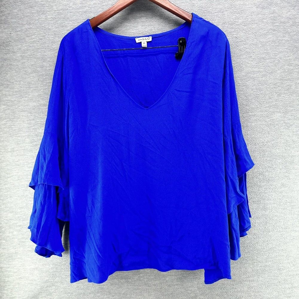 Seven Forty Two Women's Sz XL V-Neck 3/4 Sleeve Blue Layered Tunic (A7)